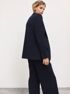 Donkerblauw - Op maat gemaakte blazer met enkele rij knopen van wol