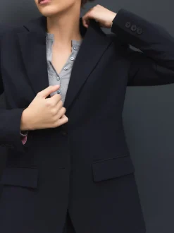 Donkerblauw - Op maat gemaakte blazer met enkele rij knopen van wol