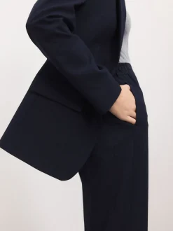 Donkerblauw - Op maat gemaakte blazer met enkele rij knopen van wol