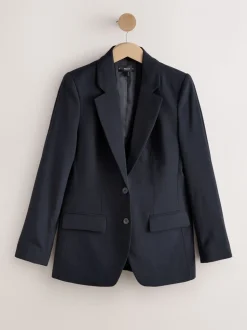 Donkerblauw - Op maat gemaakte blazer met enkele rij knopen van wol