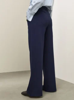 Donkerblauw - Ponte Broek met Wijde pijpen en goudkleurige knoopdetails