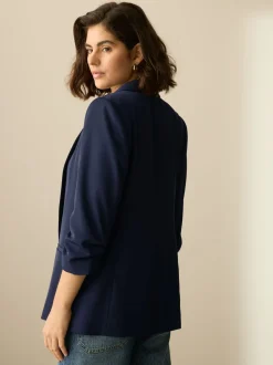 Donkerblauw - Ruimvallend blazer met gerimpelde mouwen