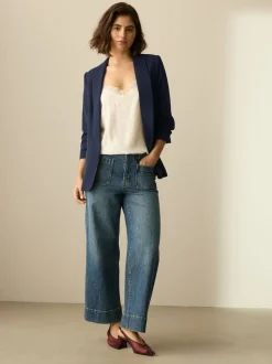 Donkerblauw - Ruimvallend blazer met gerimpelde mouwen