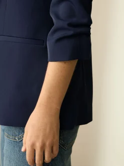 Donkerblauw - Ruimvallend blazer met gerimpelde mouwen