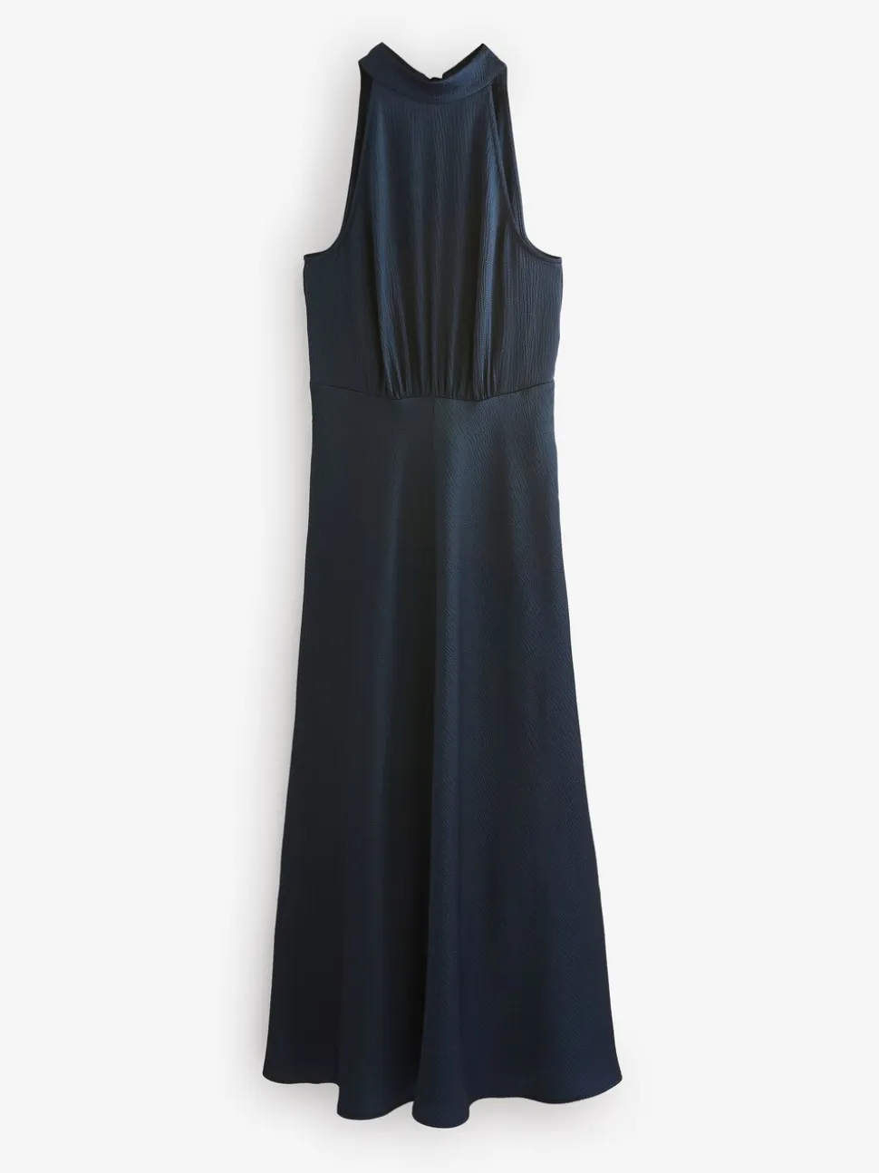 Donkerblauw - Satijnen halter mouwloze midi-jurk met textuur