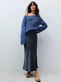 Donkerblauw - Satijnen midirok