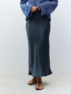Donkerblauw - Satijnen midirok
