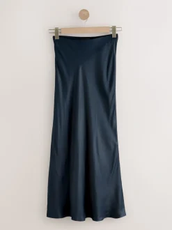 Donkerblauw - Satijnen midirok