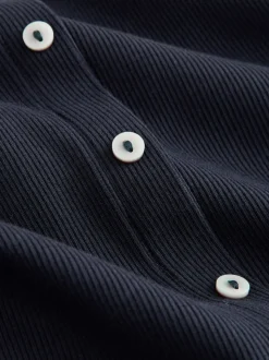 Donkerblauw - Short Sleeve Jersey Button Through Maxi Dress