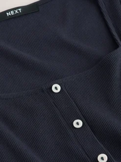 Donkerblauw - Short Sleeve Jersey Button Through Maxi Dress