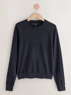 Donkerblauw - Soft Touch Ronde hals Katoen Rijke Trui