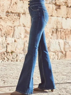 Donkerblauw - Sosandar Contour Waist Kick Flare Jeans