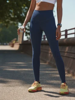 Donkerblauw - Sport Dry Tech buikcorrigerende legging met hoge taille en volledige lengte