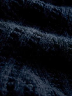 Donkerblauw - Stitchy Knitted Zip Up Collar Cardigan