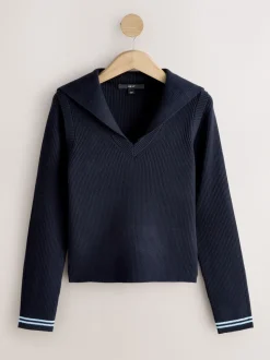 Donkerblauw - Supersoft Sailor Collar Layered Jumper