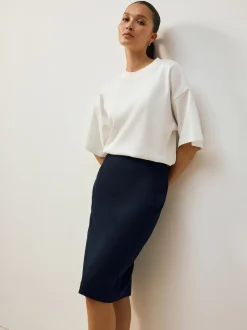 Donkerblauw - Tailored Pencil Skirt With Wool