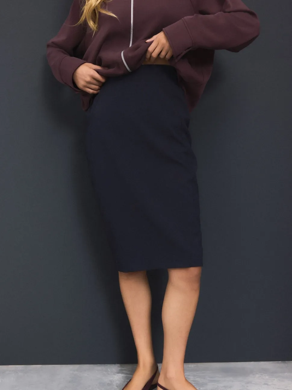 Donkerblauw - Tailored Pencil Skirt With Wool