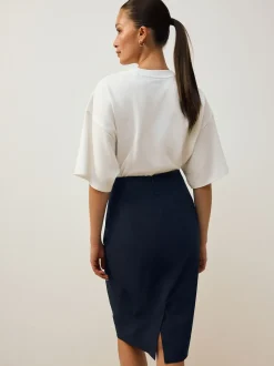 Donkerblauw - Tailored Pencil Skirt With Wool
