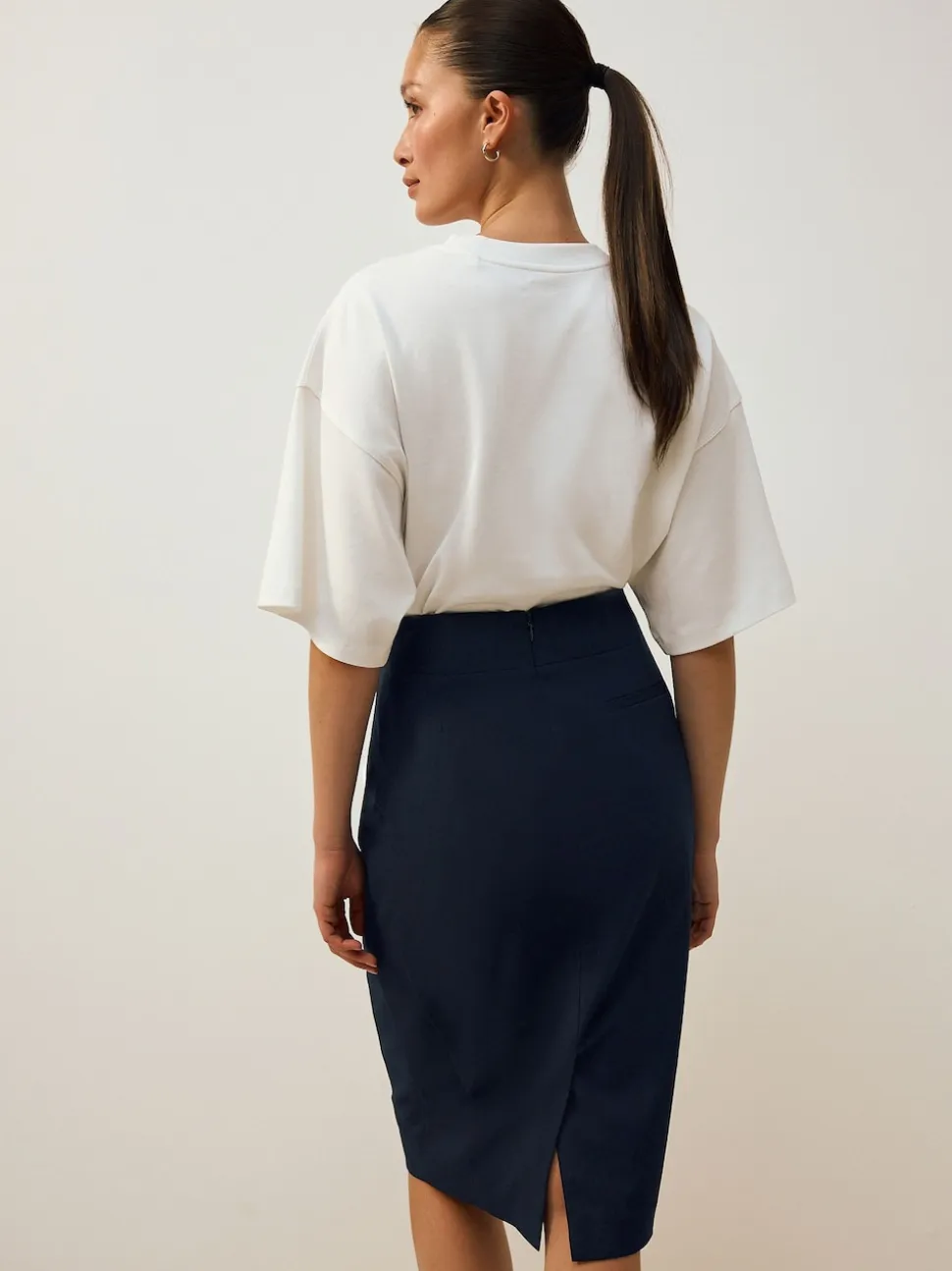 Donkerblauw - Tailored Pencil Skirt With Wool
