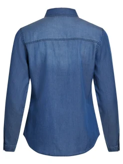 Donkerblauw - Vila dun overhemd van denim met zakdetail