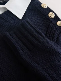 Donkerblauw - V-Neck Knitted Shirt Layer Look Jumper