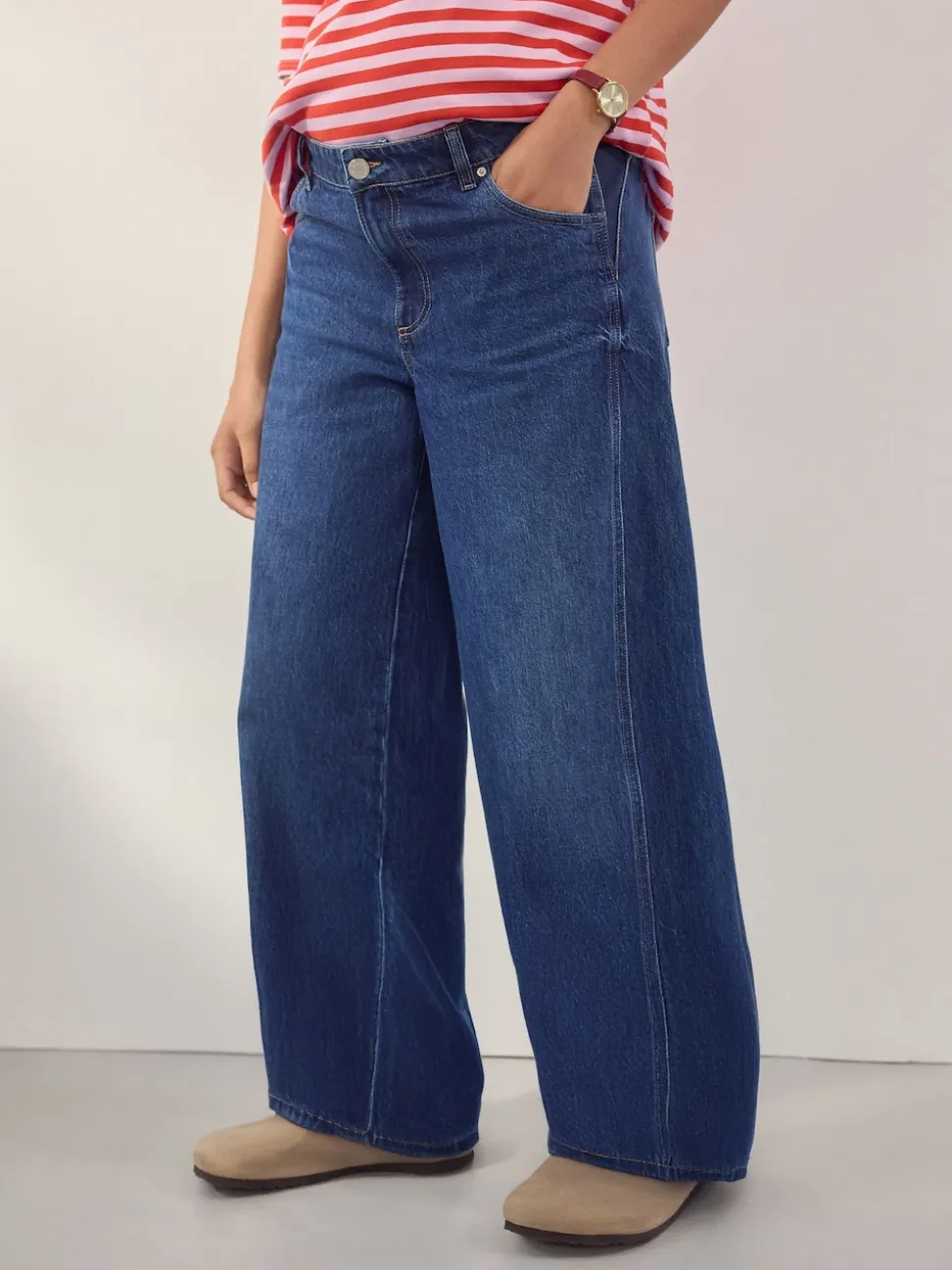 Donkerblauw - Zwangerschapsjeans met wijde pijpen van 100% katoen