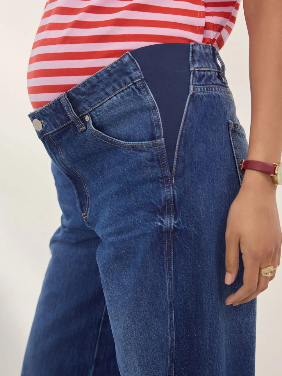 Donkerblauw - Zwangerschapsjeans met wijde pijpen van 100% katoen