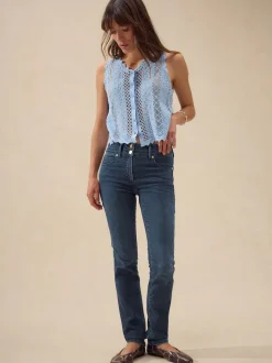 Donkerblauw denim - Figuurvormende slim jeans