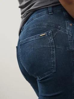 Donkerblauw denim - Lift, slim en shape jeans met bootcut