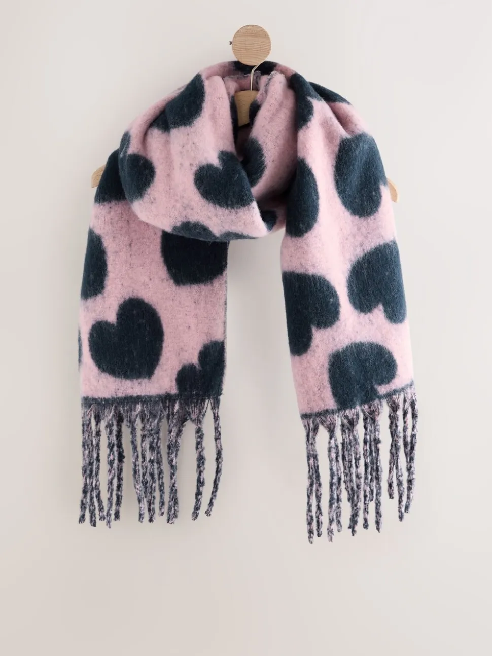 Donkerblauw/roze - Heart Print Heavyweight Blanket Scarf
