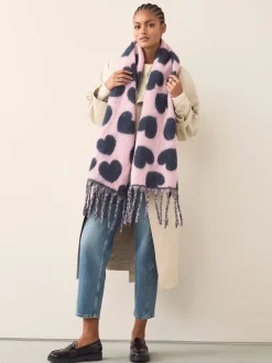 Donkerblauw/roze - Heart Print Heavyweight Blanket Scarf