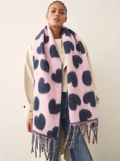 Donkerblauw/roze - Heart Print Heavyweight Blanket Scarf