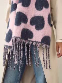 Donkerblauw/roze - Heart Print Heavyweight Blanket Scarf