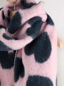 Donkerblauw/roze - Heart Print Heavyweight Blanket Scarf