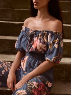Donkerblauw/roze - Jumpsuit met blote schouder