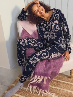 Donkerblauw/roze - Laura Ashley Josette pyjama met knopen