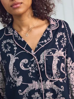 Donkerblauw/roze - Laura Ashley Josette pyjama met knopen