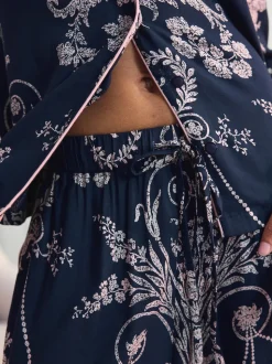 Donkerblauw/roze - Laura Ashley Josette pyjama met knopen
