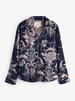 Donkerblauw/roze - Laura Ashley Josette pyjama met knopen
