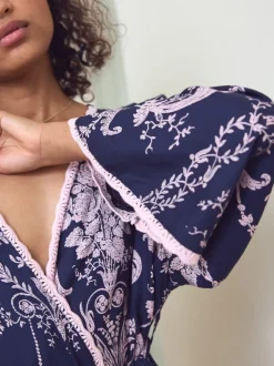 Donkerblauw/roze - Laura Ashley Josette badjas