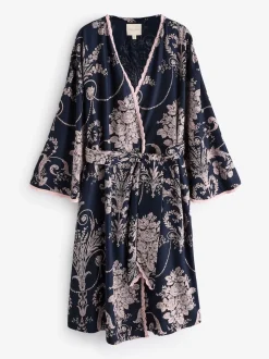 Donkerblauw/roze - Laura Ashley Josette badjas