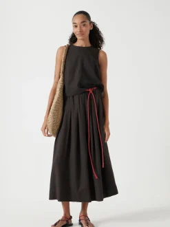 Donkerbruin - Hush Ivy Pleated Linen Blend Midi Skirt