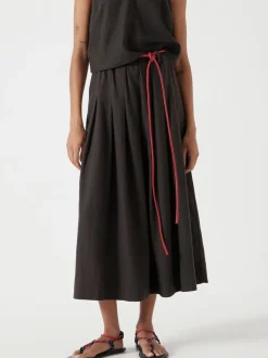 Donkerbruin - Hush Ivy Pleated Linen Blend Midi Skirt