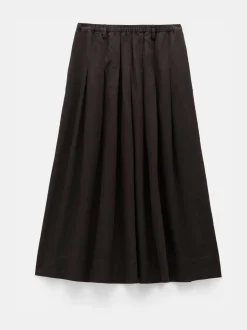 Donkerbruin - Hush Ivy Pleated Linen Blend Midi Skirt