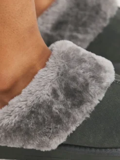 Donkergrijs - Simply Be Faux Fur Lined Suede Mule Slippers