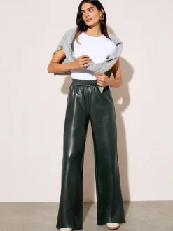 Donkergroen - Friends Like These Faux Leather Elasticaed Trousers