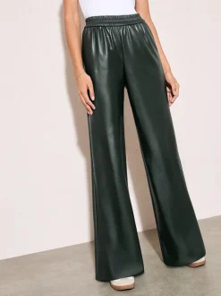 Donkergroen - Friends Like These Faux Leather Elasticaed Trousers