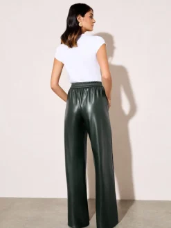 Donkergroen - Friends Like These Faux Leather Elasticaed Trousers