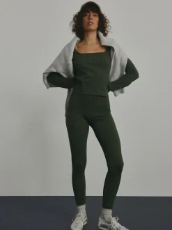 Donkergroen - Geribbelde naadloze legging met hoge taille