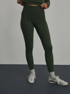 Donkergroen - Geribbelde naadloze legging met hoge taille
